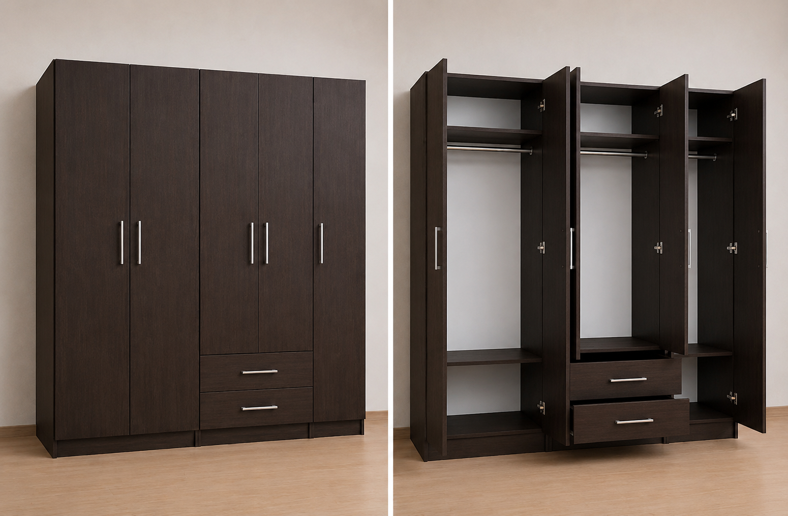 Intrahome Ντουλάπα Wenge 211x191x56 Μαζί με δύο συρτάρια NT12144L-211-191-04263  Κουτί  BOX100|BOX100|BOX11 χωρίς πατάρι