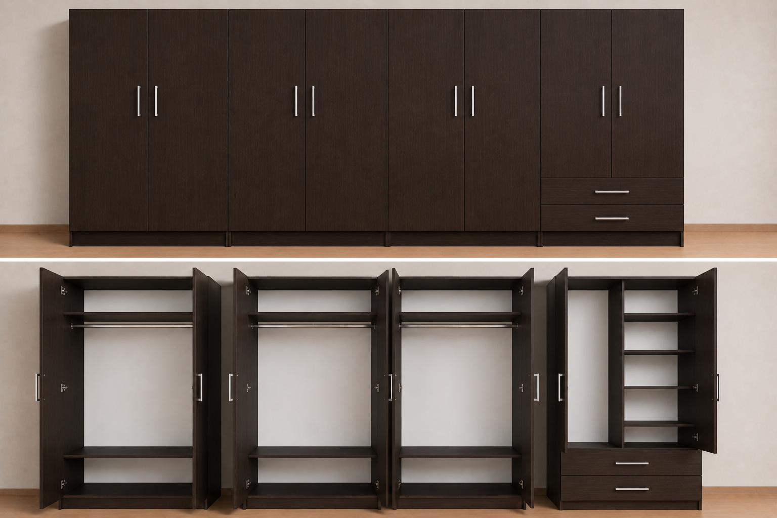 Intrahome Ντουλάπα Wenge 314x243x56 Μαζί με δύο συρτάρια NT12144L-314-243-49999  Κουτί  BOX100|BOX100|BOX100|BOX14 χωρίς πατάρι