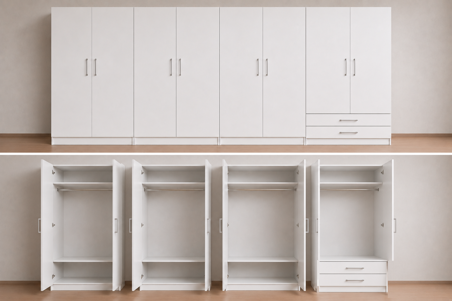 Intrahome Ντουλάπα Λευκό 399x185x56 Μαζί με δύο συρτάρια NT12L-399-185-02225  Κουτί  BOX100|BOX100|BOX100|BOX99 χωρίς πατάρι
