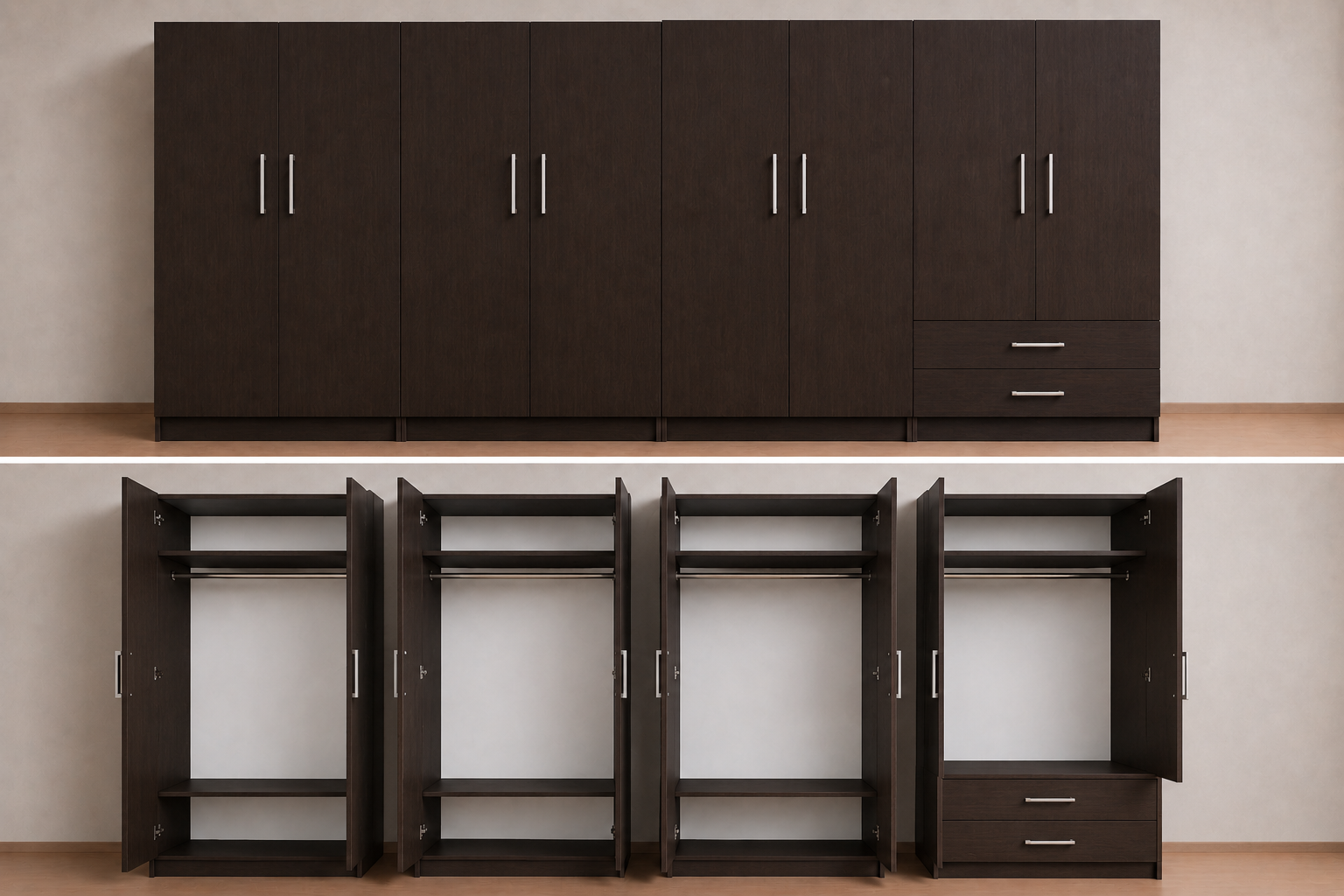 Intrahome Ντουλάπα Wenge 399x198x56 Μαζί με δύο συρτάρια NT12144L-399-198-33389  Κουτί  BOX100|BOX100|BOX100|BOX99 χωρίς πατάρι