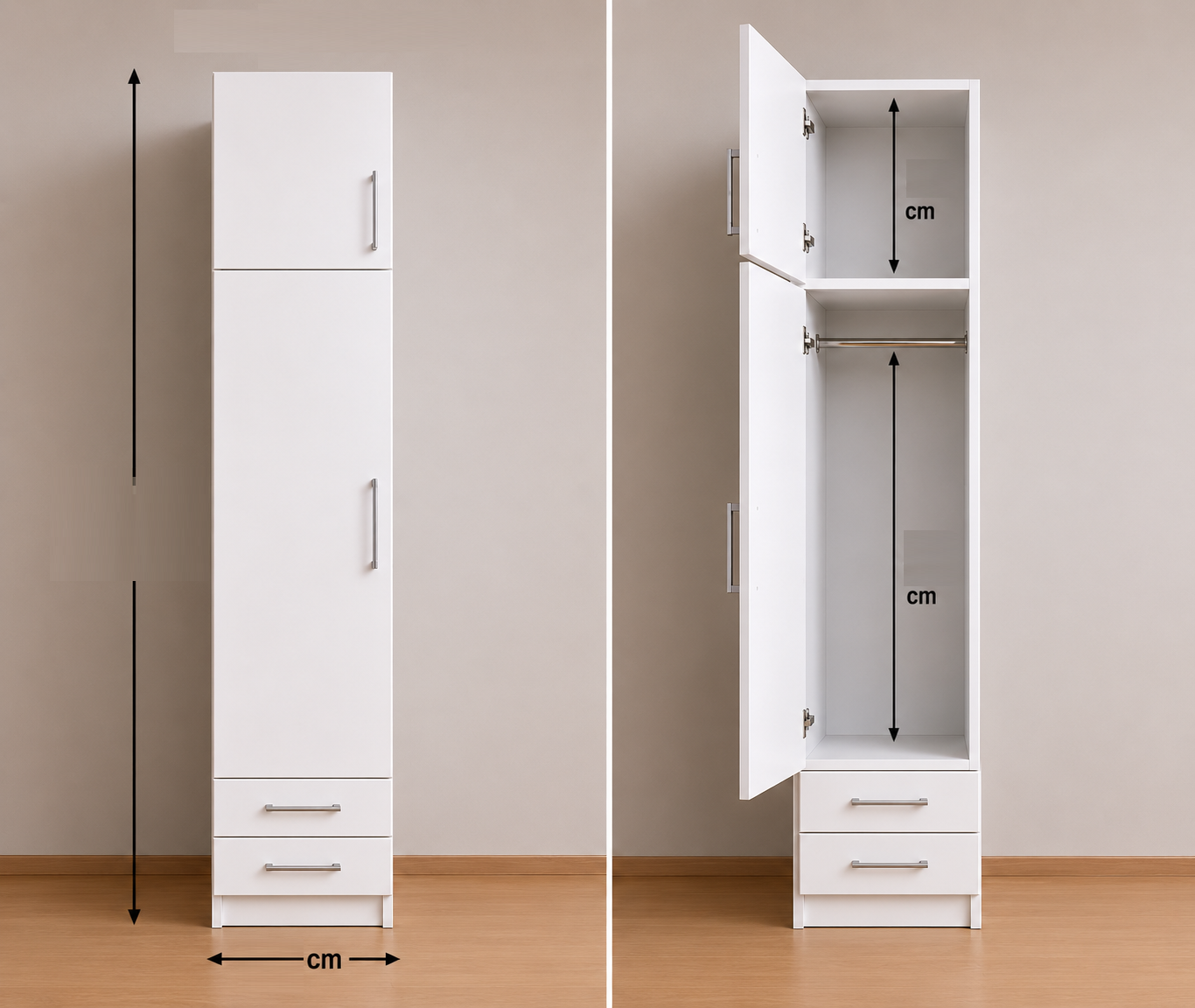Intrahome Ντουλάπα Λευκό 47x246x56 με πατάρι 60cm Μαζί με δύο συρτάρια NT12L-047-246-02244  Κουτί  BOX47  Πατάρι  PAT47