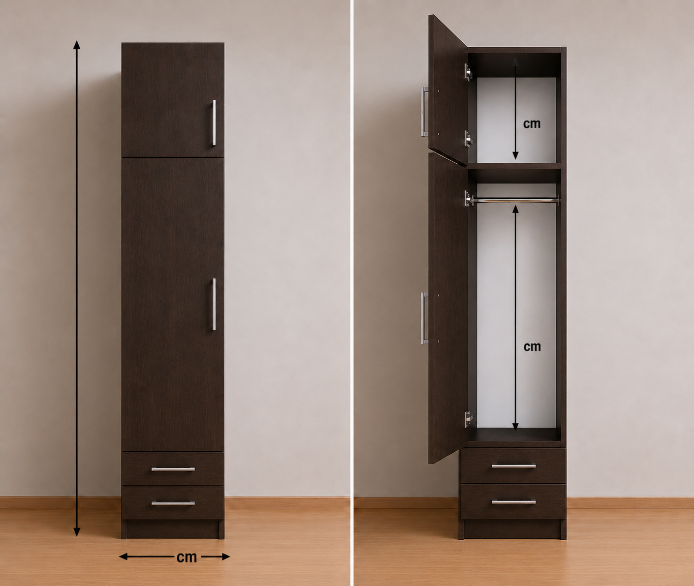 Intrahome Ντουλάπα Wenge 39x259x56 με πατάρι 60cm Μαζί με δύο συρτάρια NT12144L-039-259-33400  Κουτί  BOX39  Πατάρι  PAT39
