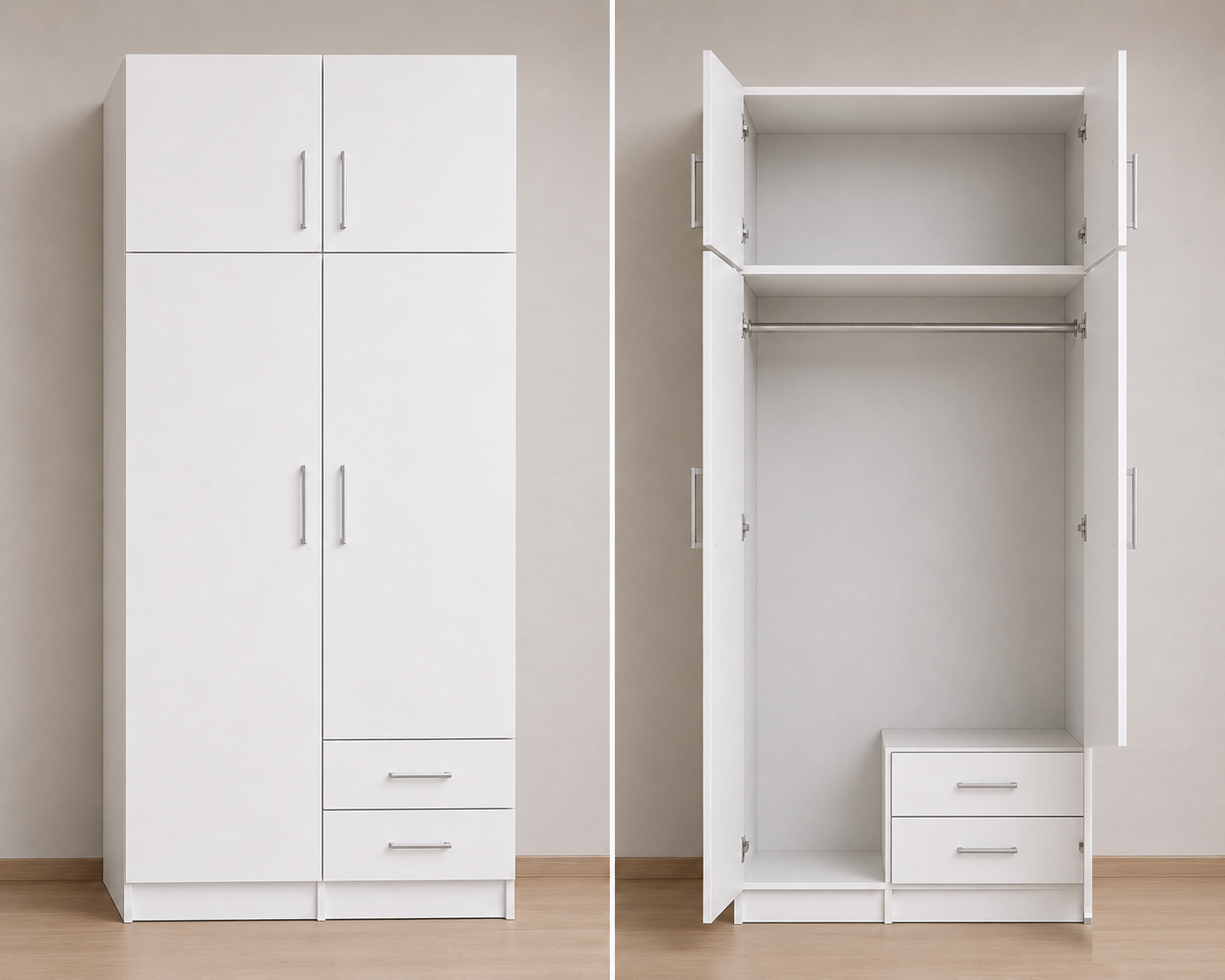 Intrahome Ντουλάπα Λευκό 73x246x56 με πατάρι 60cm Μαζί με δύο συρτάρια NT12L-073-246-02270  Κουτί  BOX73  Πατάρι  PAT73