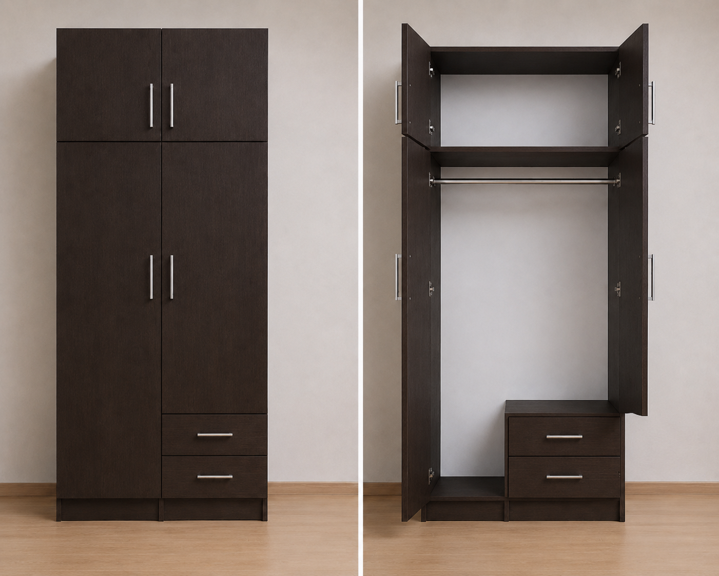 Intrahome Ντουλάπα Wenge 96x251x56 με πατάρι 60cm Μαζί με δύο συρτάρια NT12144L-096-251-04148  Κουτί  BOX96  Πατάρι  PAT96