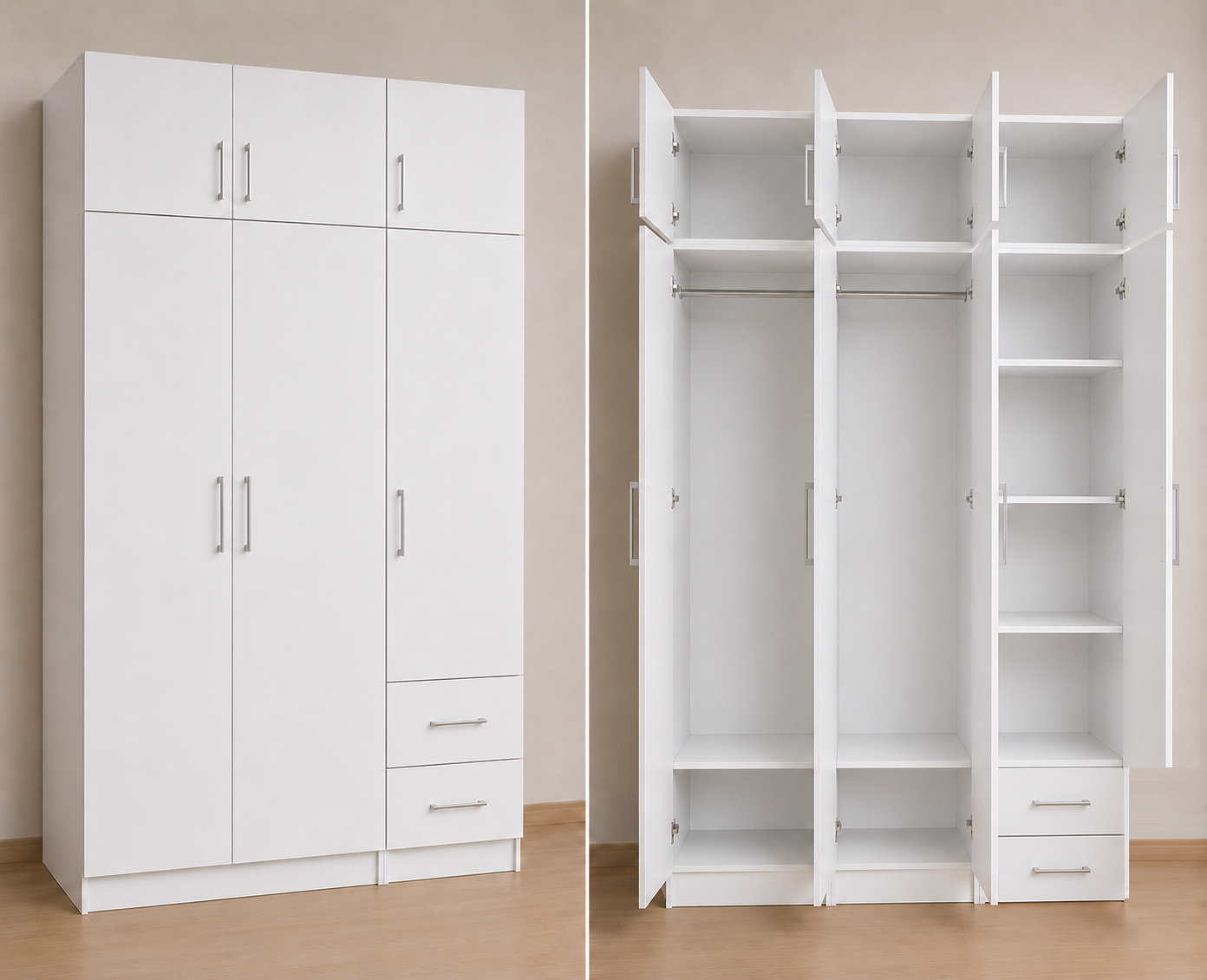 Intrahome Ντουλάπα Λευκό 105x246x56 με πατάρι 60cm Μαζί με δύο συρτάρια NT12L-105-246-02302  Κουτί  BOX100|BOX5  Πατάρι  PAT100|PAT5