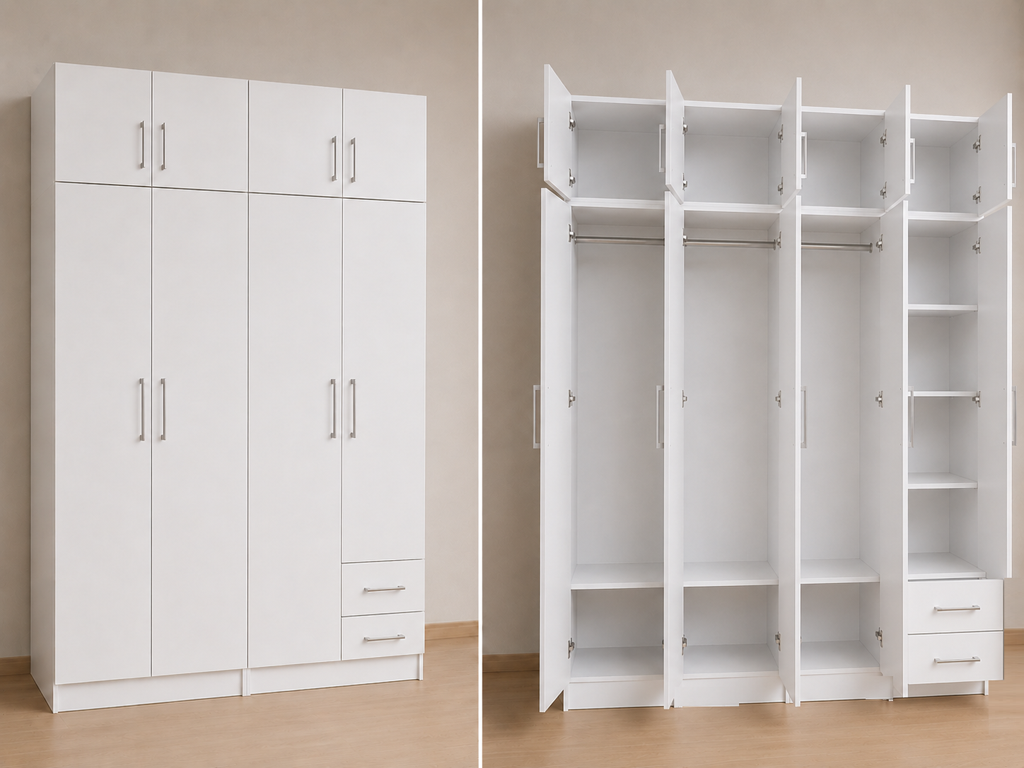 Intrahome Ντουλάπα Λευκό 163x246x56 με πατάρι 60cm Μαζί με δύο συρτάρια NT12L-163-246-02360  Κουτί  BOX100|BOX63  Πατάρι  PAT100|PAT63