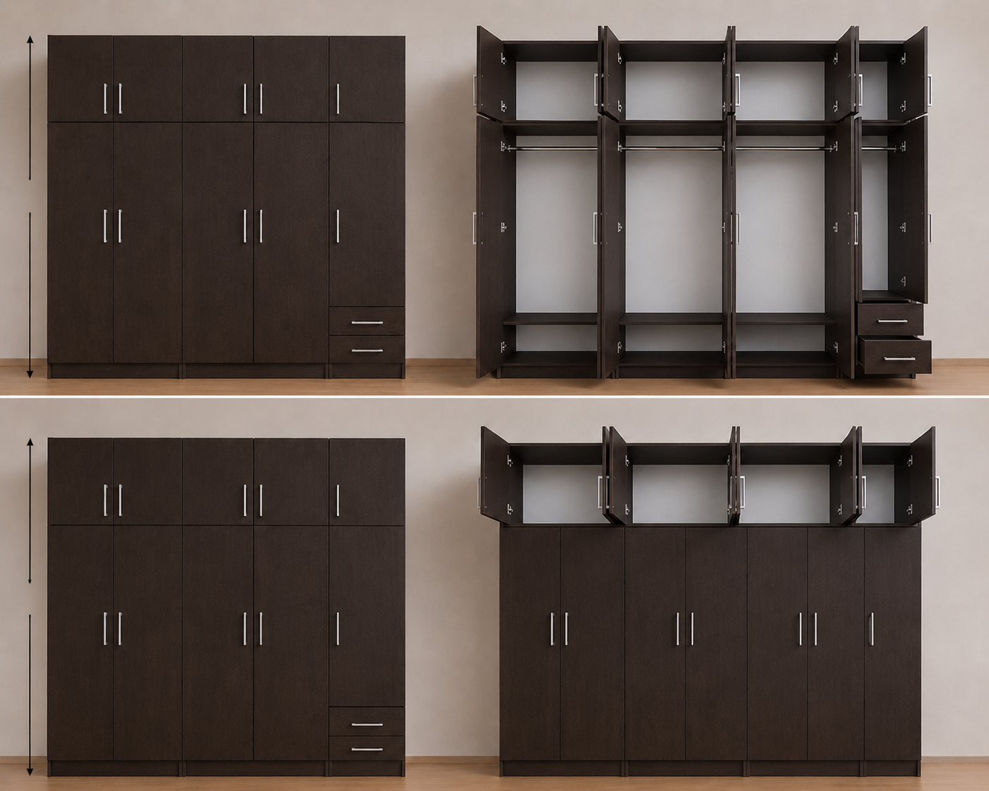 Intrahome Ντουλάπα Wenge 228x251x56 με πατάρι 60cm Μαζί με δύο συρτάρια NT12144L-228-251-04280  Κουτί  BOX100|BOX100|BOX28  Πατάρι  PAT100|PAT100|PAT28