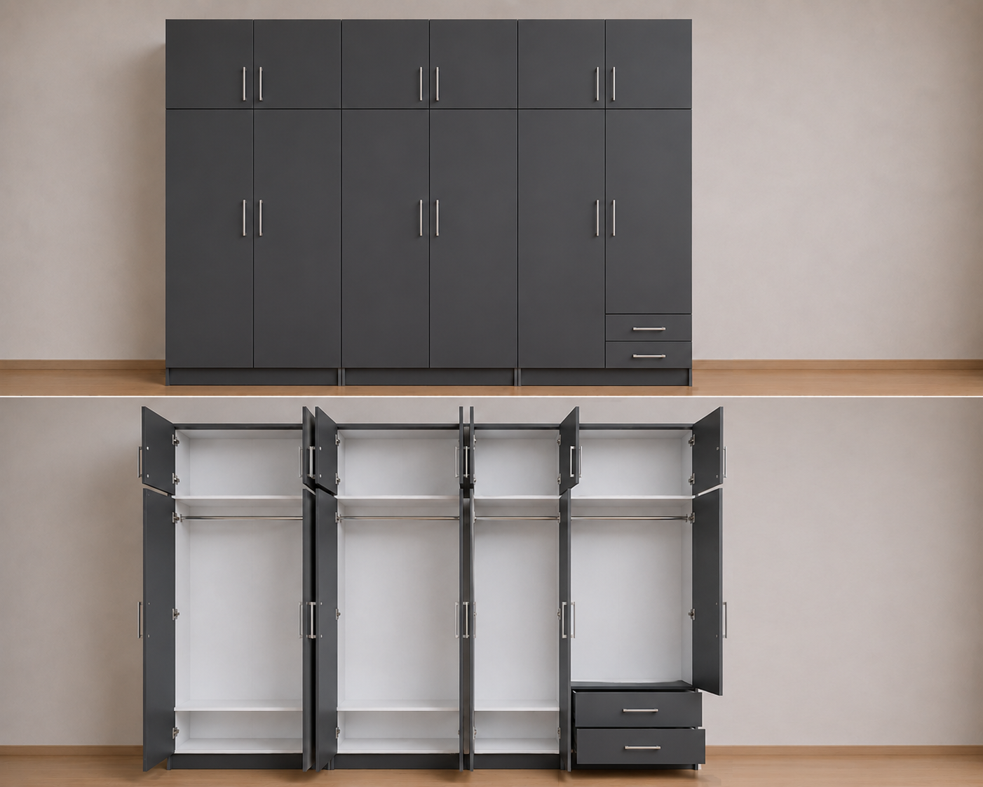 Intrahome Ντουλάπα ανθρακί 270x246x56 Μαζί με δύο συρτάρια NT1214L-270-246-24727  Κουτί  BOX100|BOX100|BOX70 χωρίς πατάρι