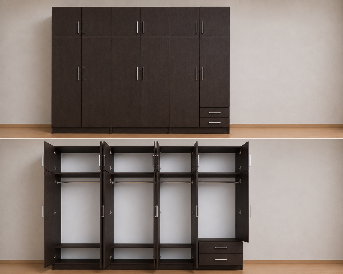Intrahome Ντουλάπα Wenge 299x303x56 με πατάρι 60cm Μαζί με δύο συρτάρια NT12144L-299-303-49984  Κουτί  BOX100|BOX100|BOX99  Πατάρι  PAT100|PAT100|PAT99