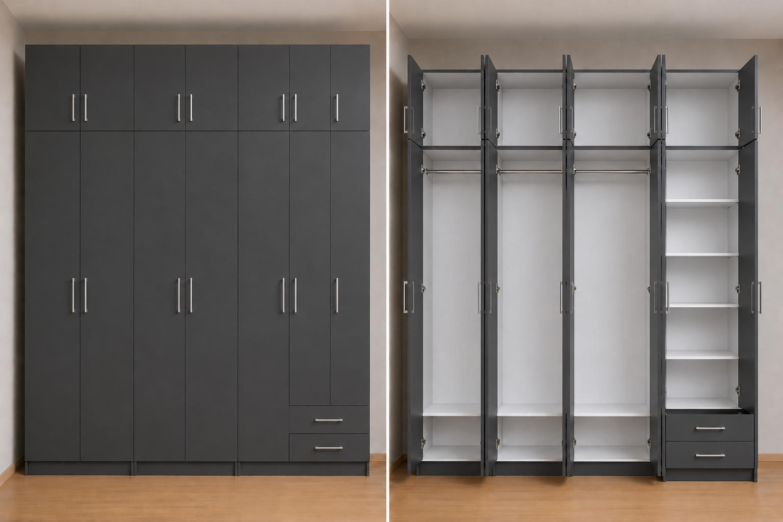 Intrahome Ντουλάπα ανθρακί 340x246x56 Μαζί με δύο συρτάρια NT1214L-340-246-24797  Κουτί  BOX100|BOX100|BOX100|BOX40 χωρίς πατάρι