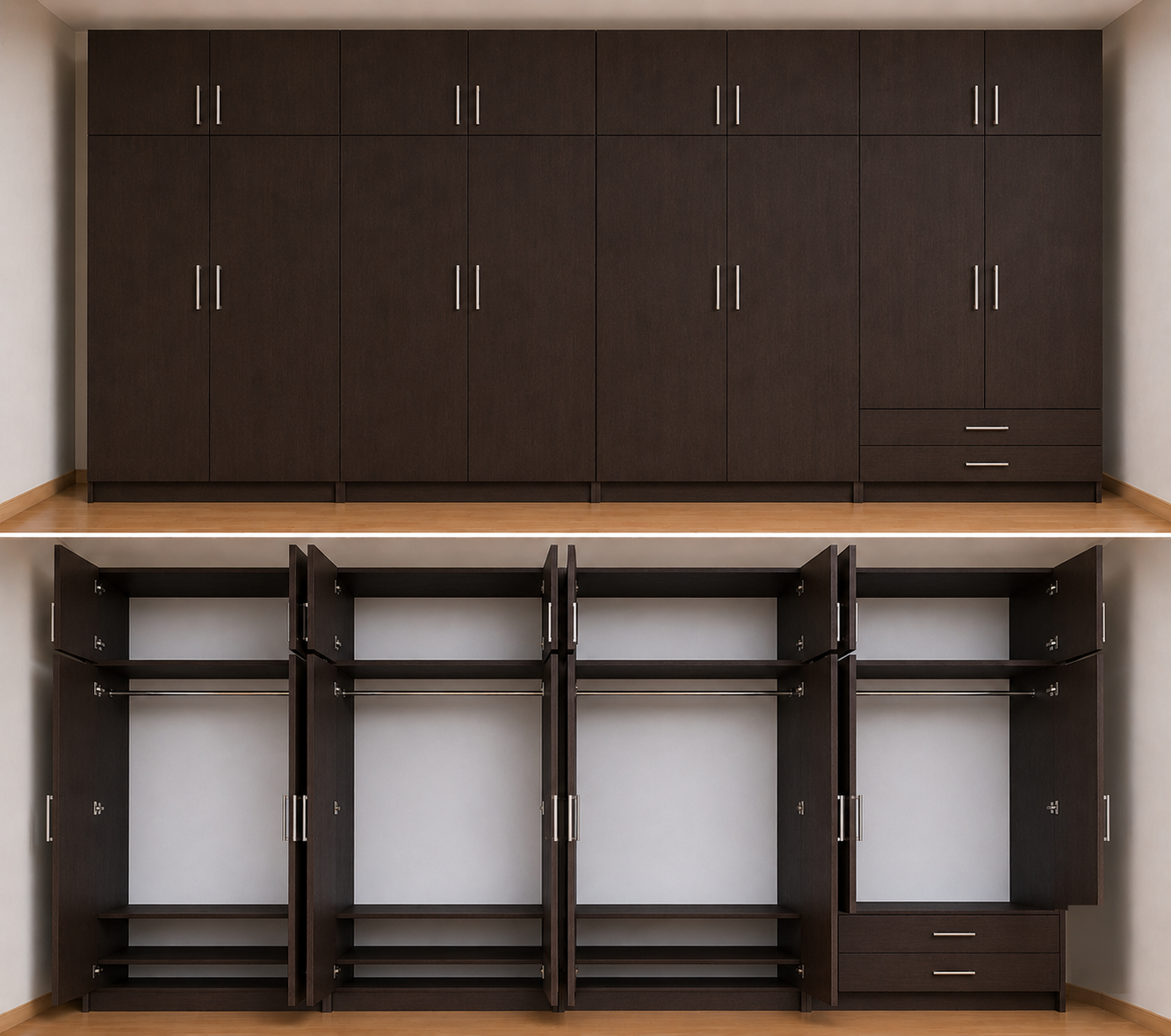 Intrahome Ντουλάπα Wenge 400x258x56 με πατάρι 60cm Μαζί με δύο συρτάρια NT12144L-400-258-33390  Κουτί  BOX100|BOX100|BOX100|BOX100  Πατάρι  PAT100|PAT100|PAT100|PAT100