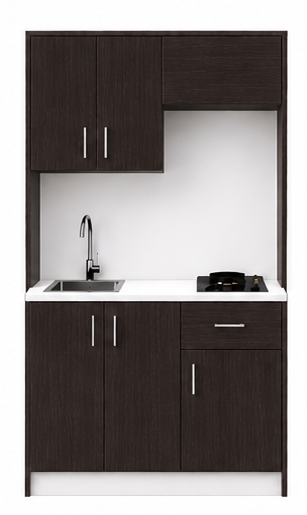 Intrahome Studio105Airbnb07 Πολυκουζινάκι 91cm, ύψος 205cm, βάθος 50cm, wenge μοριοσανίδα 16mm, πάγκος 32mm, μικρή inox γούρνα αριστερά, εστία 2 ματιών δεξιά, σχέδιο Airbnb. Intrahome-polikou3387644718