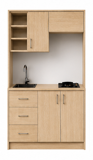 Intrahome Studio105Classic01 Πολυκουζινάκι 102cm, ύψος 220cm, βάθος 50cm, sonoma - δρυς μοριοσανίδα 16mm, πάγκος 32mm, μικρή inox γούρνα αριστερά, εστία 2 ματιών δεξιά, σχέδιο Classic. Intrahome-polikou6587644296
