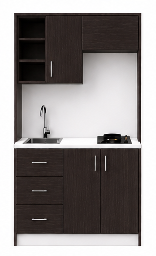 Intrahome Studio105Classic01 Πολυκουζινάκι 91cm, ύψος 205cm, βάθος 50cm, wenge μοριοσανίδα 16mm, πάγκος 32mm, μικρή inox γούρνα αριστερά, εστία 2 ματιών δεξιά, σχέδιο Classic. Intrahome-polikou3387644238