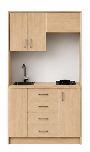 Intrahome Studio105Compact05 Πολυκουζινάκι 102cm, ύψος 220cm, βάθος 50cm, sonoma - δρυς μοριοσανίδα 16mm, πάγκος 32mm, μικρή inox γούρνα αριστερά, εστία 2 ματιών δεξιά, σχέδιο Compact. Intrahome-polikou6587644616