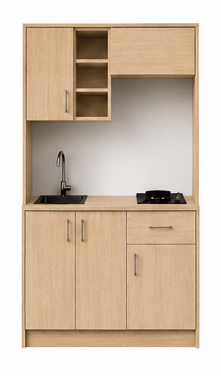Intrahome Studio105Drawer03 Πολυκουζινάκι 102cm, ύψος 220cm, βάθος 50cm, sonoma - δρυς μοριοσανίδα 16mm, πάγκος 32mm, μικρή inox γούρνα αριστερά, εστία 2 ματιών δεξιά, σχέδιο Drawer. Intrahome-polikou6587644456