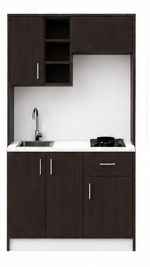 Intrahome Studio105Drawer03 Πολυκουζινάκι 91cm, ύψος 205cm, βάθος 50cm, wenge μοριοσανίδα 16mm, πάγκος 32mm, μικρή inox γούρνα αριστερά, εστία 2 ματιών δεξιά, σχέδιο Drawer. Intrahome-polikou3387644398