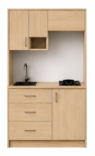 Intrahome Studio105Flex10 Πολυκουζινάκι 92cm, ύψος 220cm, βάθος 50cm, sonoma - δρυς μοριοσανίδα 16mm, πάγκος 32mm, μικρή inox γούρνα αριστερά, εστία 2 ματιών δεξιά, σχέδιο Flex. Intrahome-polikou6587644966