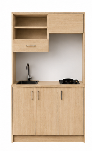 Intrahome Studio105Max08 Πολυκουζινάκι 92cm, ύψος 220cm, βάθος 50cm, sonoma - δρυς μοριοσανίδα 16mm, πάγκος 32mm, μικρή inox γούρνα αριστερά, εστία 2 ματιών δεξιά, σχέδιο Max. Intrahome-polikou6587644806