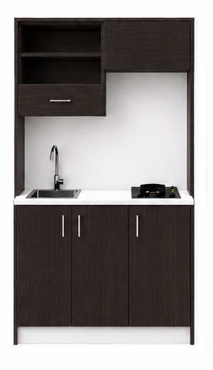 Intrahome Studio105Max08 Πολυκουζινάκι 91cm, ύψος 205cm, βάθος 50cm, wenge μοριοσανίδα 16mm, πάγκος 32mm, μικρή inox γούρνα αριστερά, εστία 2 ματιών δεξιά, σχέδιο Max. Intrahome-polikou3387644798
