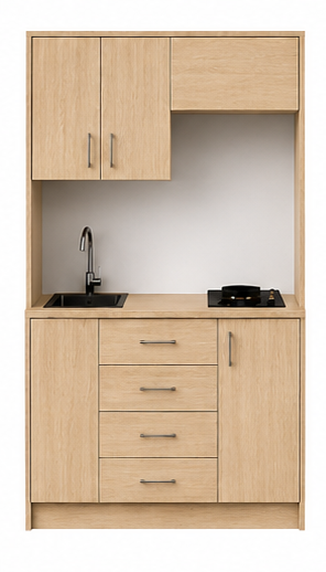 Intrahome Studio105Plus06 Πολυκουζινάκι 102cm, ύψος 220cm, βάθος 50cm, sonoma - δρυς μοριοσανίδα 16mm, πάγκος 32mm, μικρή inox γούρνα αριστερά, εστία 2 ματιών δεξιά, σχέδιο Plus. Intrahome-polikou6587644696