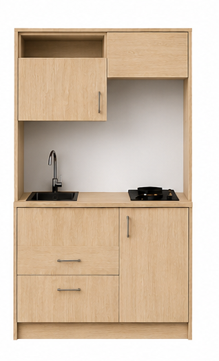 Intrahome Studio105Pro12 Πολυκουζινάκι 92cm, ύψος 220cm, βάθος 50cm, sonoma - δρυς μοριοσανίδα 16mm, πάγκος 32mm, μικρή inox γούρνα αριστερά, εστία 2 ματιών δεξιά, σχέδιο Pro. Intrahome-polikou6587645126