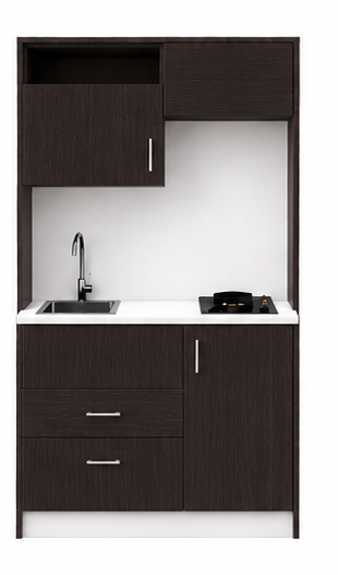 Intrahome Studio105Pro12 Πολυκουζινάκι 90cm, ύψος 220cm, βάθος 50cm, wenge μοριοσανίδα 16mm, πάγκος 32mm, μικρή inox γούρνα αριστερά, εστία 2 ματιών δεξιά, σχέδιο Pro. Intrahome-polikou3387645116