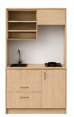 Intrahome Studio105Storage02 Πολυκουζινάκι 102cm, ύψος 220cm, βάθος 50cm, sonoma - δρυς μοριοσανίδα 16mm, πάγκος 32mm, μικρή inox γούρνα αριστερά, εστία 2 ματιών δεξιά, σχέδιο Storage. Intrahome-polikou6587644376