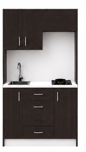 Intrahome Studio105Storage02 Πολυκουζινάκι 91cm, ύψος 205cm, βάθος 50cm, wenge μοριοσανίδα 16mm, πάγκος 32mm, μικρή inox γούρνα αριστερά, εστία 2 ματιών δεξιά, σχέδιο Storage. Intrahome-polikou3387644318