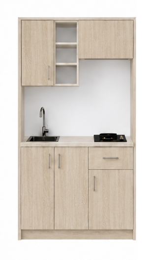 Intrahome Studio120Drawer03 Πολυκουζινάκι 114cm, ύψος 210cm, βάθος 50cm, sonoma - δρυς μοριοσανίδα 16mm, πάγκος 32mm, μικρή inox γούρνα αριστερά, εστία 2 ματιών δεξιά, σχέδιο Drawer. Intrahome-polikou6587645464