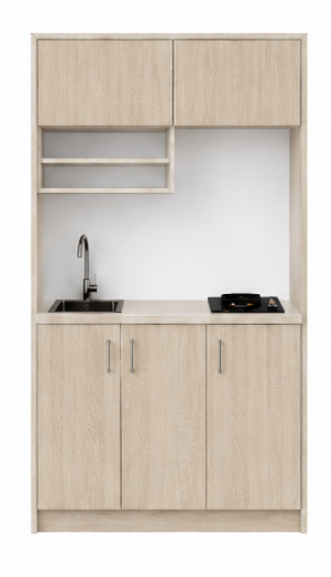 Intrahome Studio120Elite11 Πολυκουζινάκι 120cm, ύψος 220cm, βάθος 50cm, sonoma - δρυς μοριοσανίδα 16mm, πάγκος 32mm, μικρή inox γούρνα αριστερά, εστία 2 ματιών δεξιά, σχέδιο Elite. Intrahome-polikou6587646096