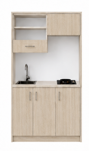 Intrahome Studio120Max08 Πολυκουζινάκι 120cm, ύψος 220cm, βάθος 50cm, sonoma - δρυς μοριοσανίδα 16mm, πάγκος 32mm, μικρή inox γούρνα αριστερά, εστία 2 ματιών δεξιά, σχέδιο Max. Intrahome-polikou6587645871