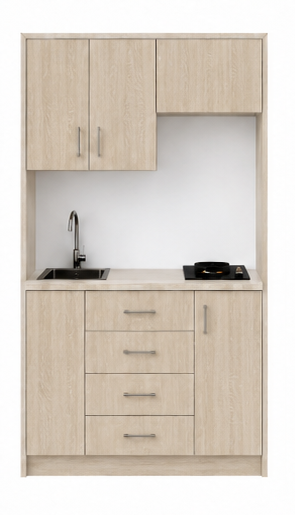 Intrahome Studio120Plus06 Πολυκουζινάκι 120cm, ύψος 220cm, βάθος 50cm, sonoma - δρυς μοριοσανίδα 16mm, πάγκος 32mm, μικρή inox γούρνα αριστερά, εστία 2 ματιών δεξιά, σχέδιο Plus. Intrahome-polikou6587645721