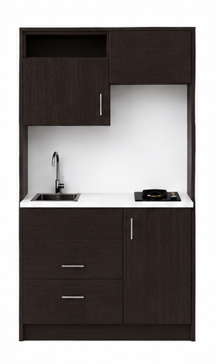 Intrahome Studio120Pro12 Πολυκουζινάκι 109cm, ύψος 220cm, βάθος 50cm, wenge μοριοσανίδα 16mm, πάγκος 32mm, μικρή inox γούρνα αριστερά, εστία 2 ματιών δεξιά, σχέδιο Pro. Intrahome-polikou3387646116