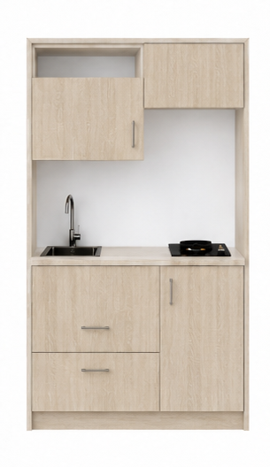 Intrahome Studio120Smart04 Πολυκουζινάκι 112cm, ύψος 210cm, βάθος 50cm, sonoma - δρυς μοριοσανίδα 16mm, πάγκος 32mm, μικρή inox γούρνα αριστερά, εστία 2 ματιών δεξιά, σχέδιο Smart. Intrahome-polikou6587645529