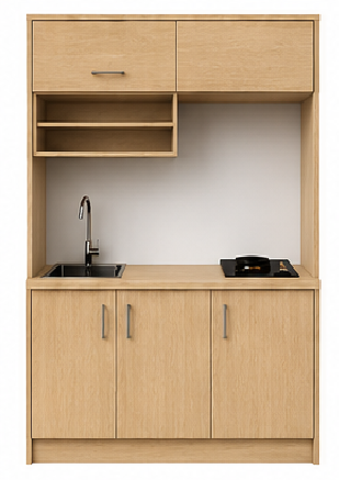 Intrahome Studio135Classic01 Πολυκουζινάκι 123cm, ύψος 220cm, βάθος 50cm, sonoma - δρυς μοριοσανίδα 16mm, πάγκος 32mm, μικρή inox γούρνα αριστερά, εστία 2 ματιών δεξιά, σχέδιο Classic. Intrahome-polikou6587646261