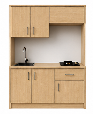 Intrahome Studio135Compact05 Πολυκουζινάκι 123cm, ύψος 220cm, βάθος 50cm, sonoma - δρυς μοριοσανίδα 16mm, πάγκος 32mm, μικρή inox γούρνα αριστερά, εστία 2 ματιών δεξιά, σχέδιο Compact. Intrahome-polikou6587646561