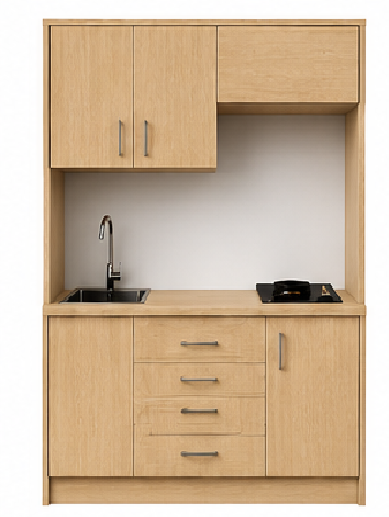 Intrahome Studio135Flex10 Πολυκουζινάκι 123cm, ύψος 220cm, βάθος 50cm, sonoma - δρυς μοριοσανίδα 16mm, πάγκος 32mm, μικρή inox γούρνα αριστερά, εστία 2 ματιών δεξιά, σχέδιο Flex. Intrahome-polikou6587646936