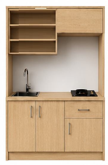 Intrahome Studio135Max08 Πολυκουζινάκι 123cm, ύψος 220cm, βάθος 50cm, sonoma - δρυς μοριοσανίδα 16mm, πάγκος 32mm, μικρή inox γούρνα αριστερά, εστία 2 ματιών δεξιά, σχέδιο Max. Intrahome-polikou6587646786