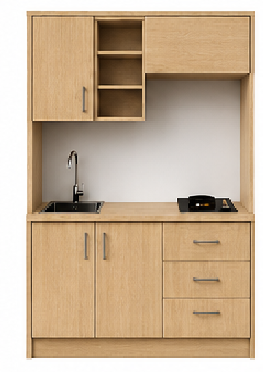 Intrahome Studio135Plus06 Πολυκουζινάκι 123cm, ύψος 220cm, βάθος 50cm, sonoma - δρυς μοριοσανίδα 16mm, πάγκος 32mm, μικρή inox γούρνα αριστερά, εστία 2 ματιών δεξιά, σχέδιο Plus. Intrahome-polikou6587646636