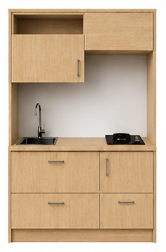 Intrahome Studio135Prime09 Πολυκουζινάκι 123cm, ύψος 220cm, βάθος 50cm, sonoma - δρυς μοριοσανίδα 16mm, πάγκος 32mm, μικρή inox γούρνα αριστερά, εστία 2 ματιών δεξιά, σχέδιο Prime. Intrahome-polikou6587646861