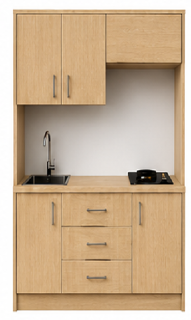 Intrahome Studio135Pro12 Πολυκουζινάκι 123cm, ύψος 220cm, βάθος 50cm, sonoma - δρυς μοριοσανίδα 16mm, πάγκος 32mm, μικρή inox γούρνα αριστερά, εστία 2 ματιών δεξιά, σχέδιο Pro. Intrahome-polikou6587647086