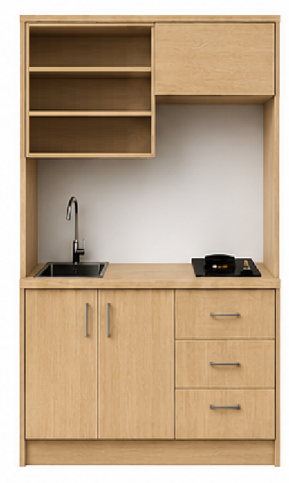 Intrahome Studio135Smart04 Πολυκουζινάκι 123cm, ύψος 220cm, βάθος 50cm, sonoma - δρυς μοριοσανίδα 16mm, πάγκος 32mm, μικρή inox γούρνα αριστερά, εστία 2 ματιών δεξιά, σχέδιο Smart. Intrahome-polikou6587646486