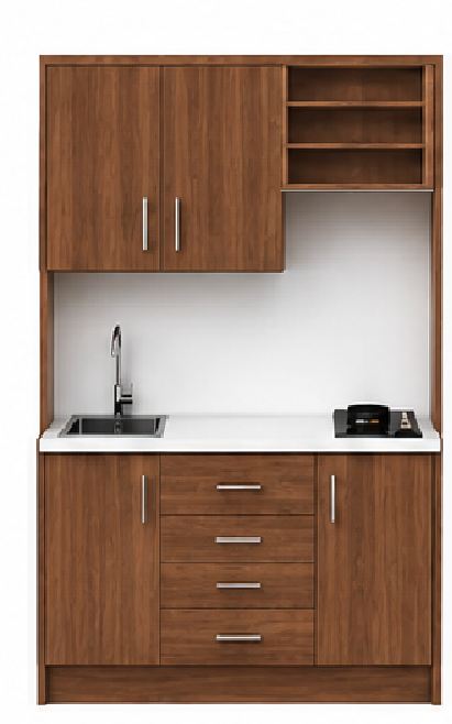 Intrahome Studio135Storage02 Πολυκουζινάκι 123cm, ύψος 220cm, βάθος 50cm, καρυδι μοριοσανίδα 16mm, πάγκος 32mm, μικρή inox γούρνα αριστερά, εστία 2 ματιών δεξιά, σχέδιο Storage. Intrahome-polikou2287646336