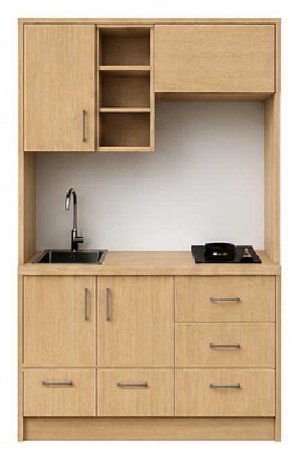 Intrahome Studio135Style13 Πολυκουζινάκι 123cm, ύψος 220cm, βάθος 50cm, sonoma - δρυς μοριοσανίδα 16mm, πάγκος 32mm, μικρή inox γούρνα αριστερά, εστία 2 ματιών δεξιά, σχέδιο Style. Intrahome-polikou6587647161