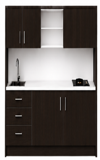 Intrahome Studio135Style13 Πολυκουζινάκι 121cm, ύψος 220cm, βάθος 50cm, wenge μοριοσανίδα 16mm, πάγκος 32mm, μικρή inox γούρνα αριστερά, εστία 2 ματιών δεξιά, σχέδιο Style. Intrahome-polikou3387647151