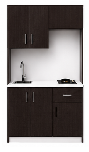 Intrahome Studio140Airbnb07 Πολυκουζινάκι 138cm, ύψος 205cm, βάθος 50cm, wenge μοριοσανίδα 16mm, πάγκος 32mm, μικρή inox γούρνα αριστερά, εστία 2 ματιών δεξιά, σχέδιο Airbnb. Intrahome-polikou3387647383
