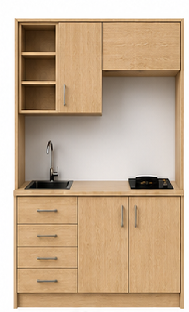 Intrahome Studio140Classic01 Πολυκουζινάκι 140cm, ύψος 220cm, βάθος 50cm, sonoma - δρυς μοριοσανίδα 16mm, πάγκος 32mm, μικρή inox γούρνα αριστερά, εστία 2 ματιών δεξιά, σχέδιο Classic. Intrahome-polikou6587647246