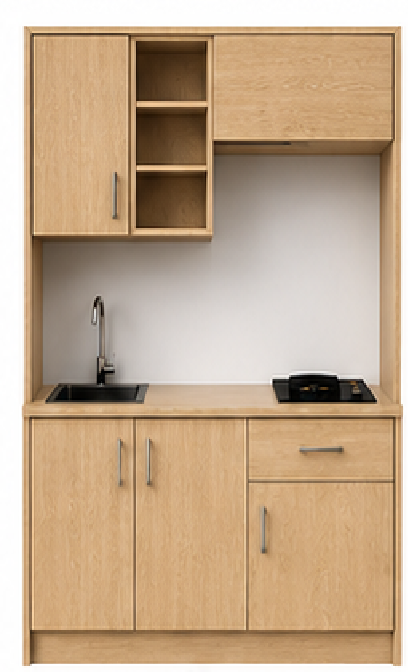 Intrahome Studio140Drawer03 Πολυκουζινάκι 140cm, ύψος 220cm, βάθος 50cm, sonoma - δρυς μοριοσανίδα 16mm, πάγκος 32mm, μικρή inox γούρνα αριστερά, εστία 2 ματιών δεξιά, σχέδιο Drawer. Intrahome-polikou6587647296