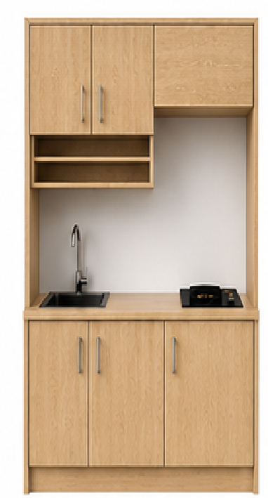 Intrahome Studio140Elite11 Πολυκουζινάκι 140cm, ύψος 220cm, βάθος 50cm, sonoma - δρυς μοριοσανίδα 16mm, πάγκος 32mm, μικρή inox γούρνα αριστερά, εστία 2 ματιών δεξιά, σχέδιο Elite. Intrahome-polikou6587647496